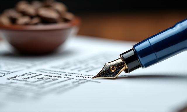 Artisan coffee beans and legal documents representing professional consulting contrast